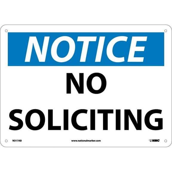 NMC Signs N317Ab, Notice No Soliciting Sign, 10 X 14, Aluminum .040