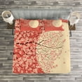 thumbnail image 3 of Ambesonne Japanese Quilted Bedspread Set 3 Pcs, Cherry Sakura Blossoms, King Size, Coral Pale Yellow Plum, 3 of 3