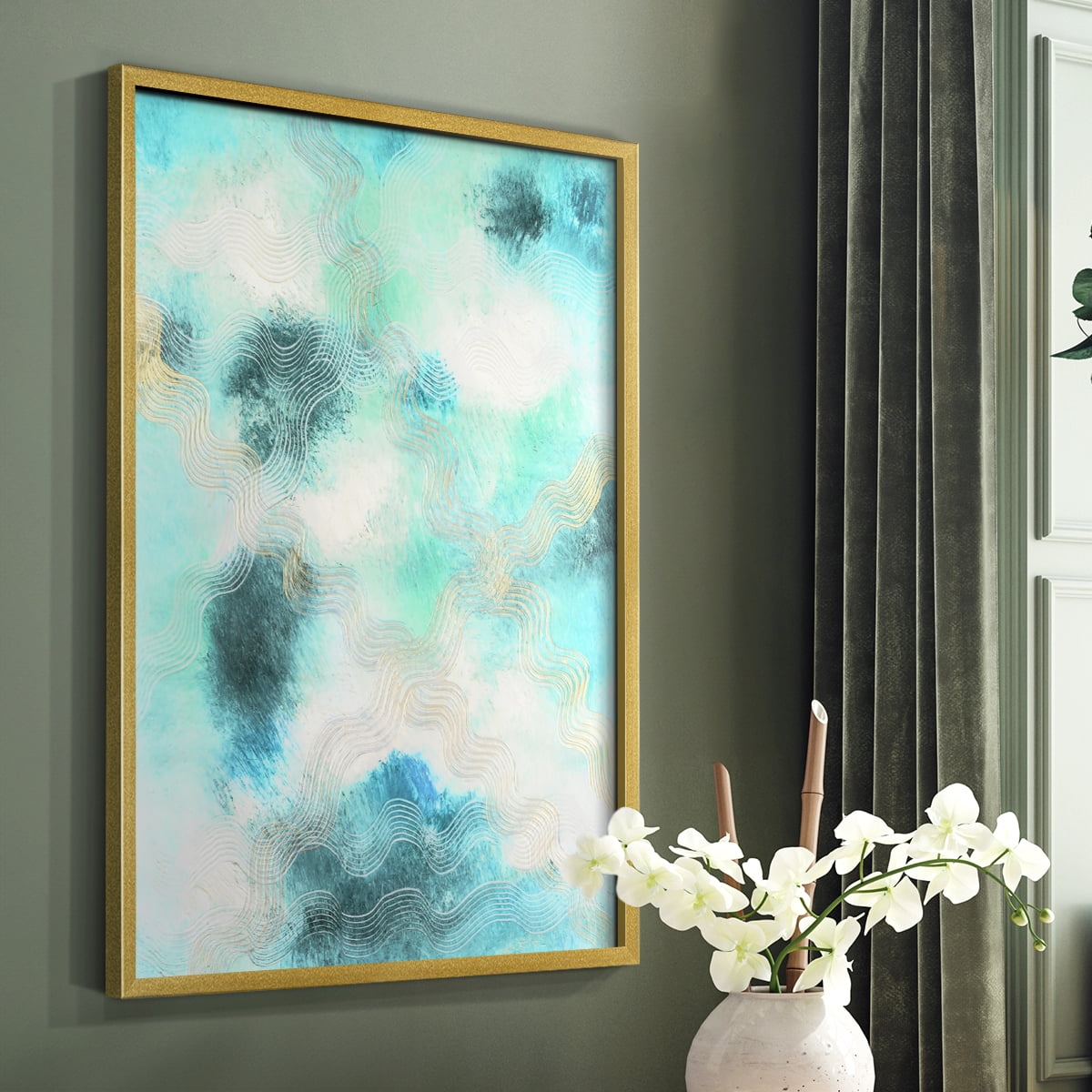 Blue Shift I Framed Print in Gold Solid Wood Framed Print No Nail Hanging