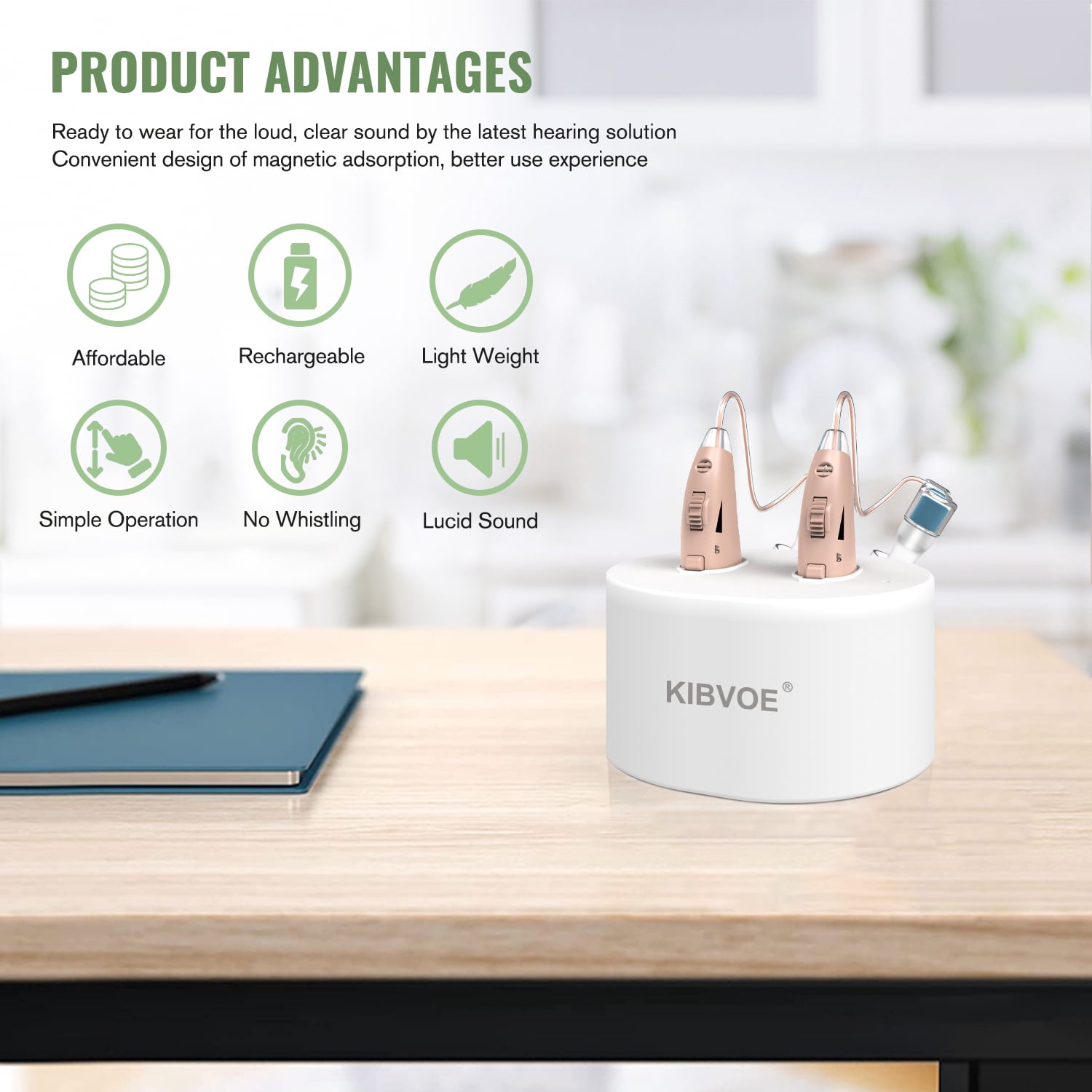 Sound Amplifier for Ears, Mini In-Ear Digital Sound Amplifier for Seniors and Adults, Rechargeable Amplifier, with Portable Charging Case, Binaural(White)