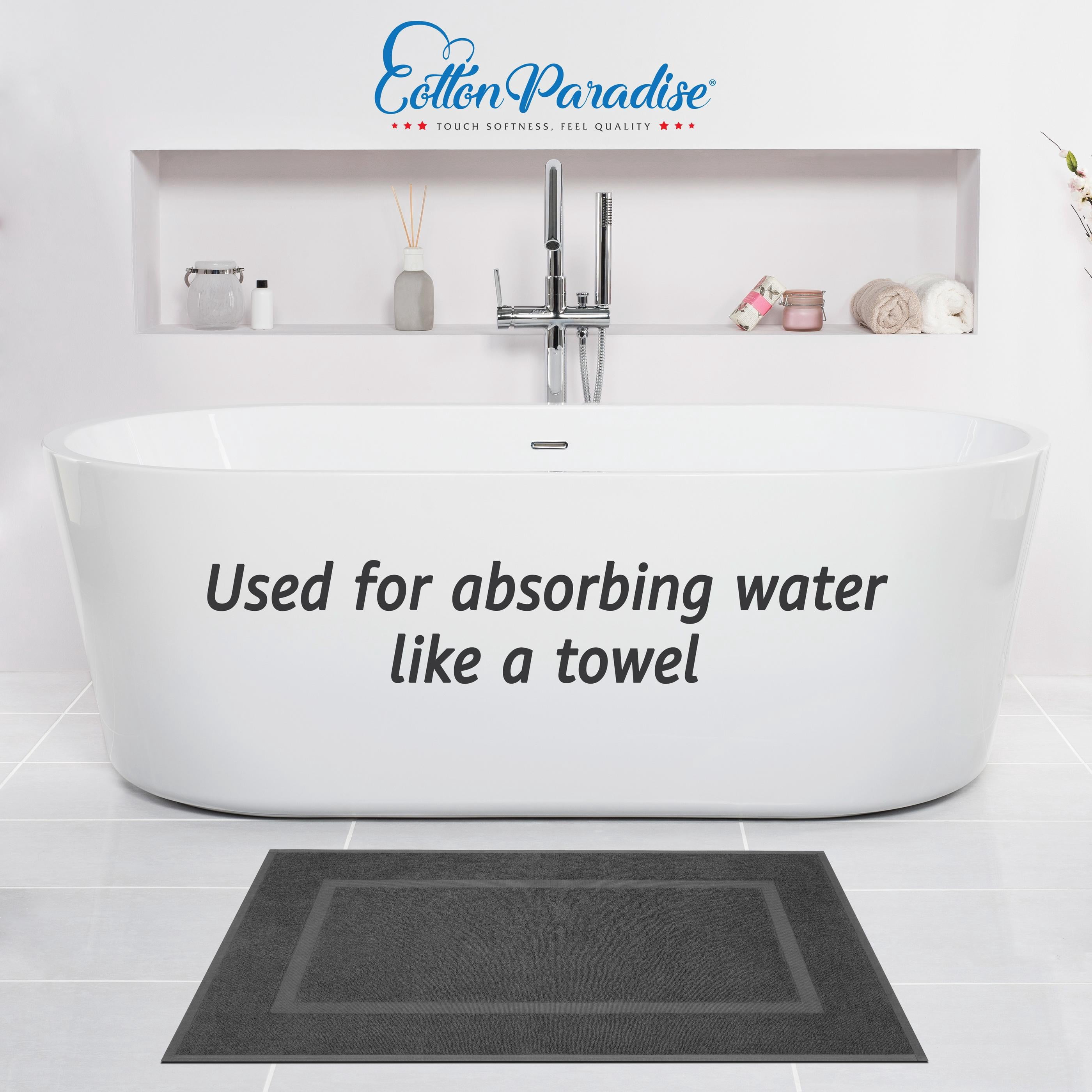 Cotton Paradise 100% Cotton Bath Mats for Bathroom Floor Set of 2 Pack, 20x34 Soft Absorbent Washable Quick Dry Tub Bathmat, Gray