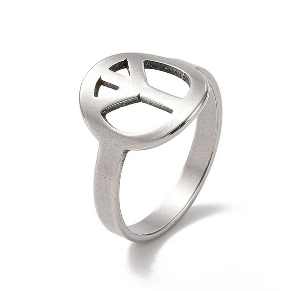 Non-Tarnish 201 Stainless Steel Peace Sign Finger Ring Hollow Wide Ring for Women Stainless Steel Color Size 6 1/2(16.9mm)