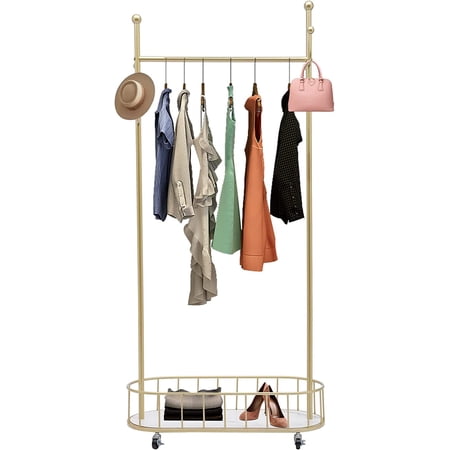Miumaeov 4 Hooks Coat Hat Rack Entryway Clothes Hanger Stand w/Metal Storage Basket