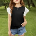 thumbnail image 2 of YunPes Girls Round Hole Lace Ruffled Sleeve Summer Round Neck Short Sleeve T Shirt Top 3 12 Years Toddler Undershirt Girl, 2 of 9