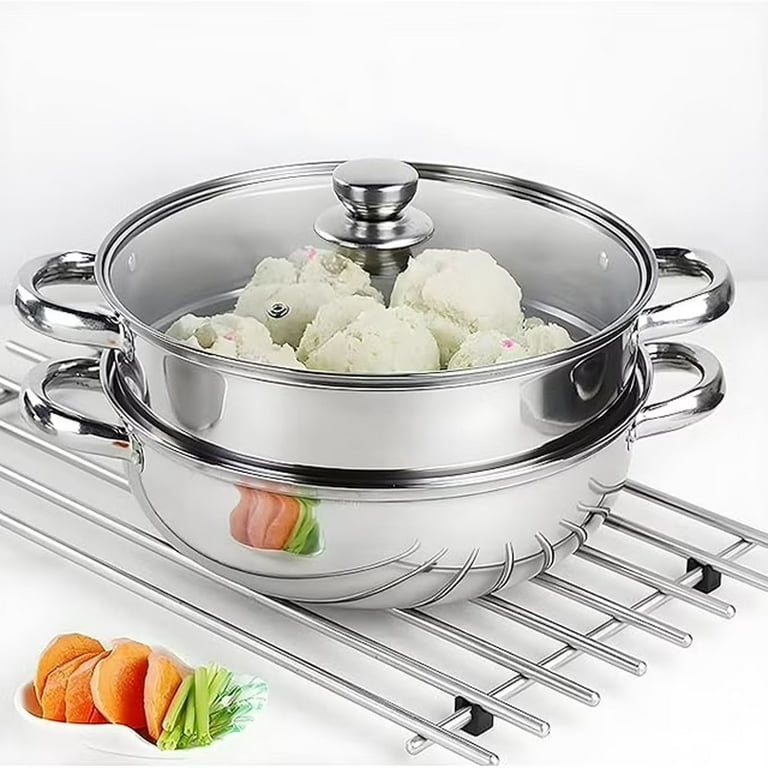 Stainless Steel Stack and Steam Pot Set - and Lid Steamer Saucepot Double Water Heater Stainless Steel Stack and Steam Pot Set - and Lid Steamer Saucepot Double Water Heater