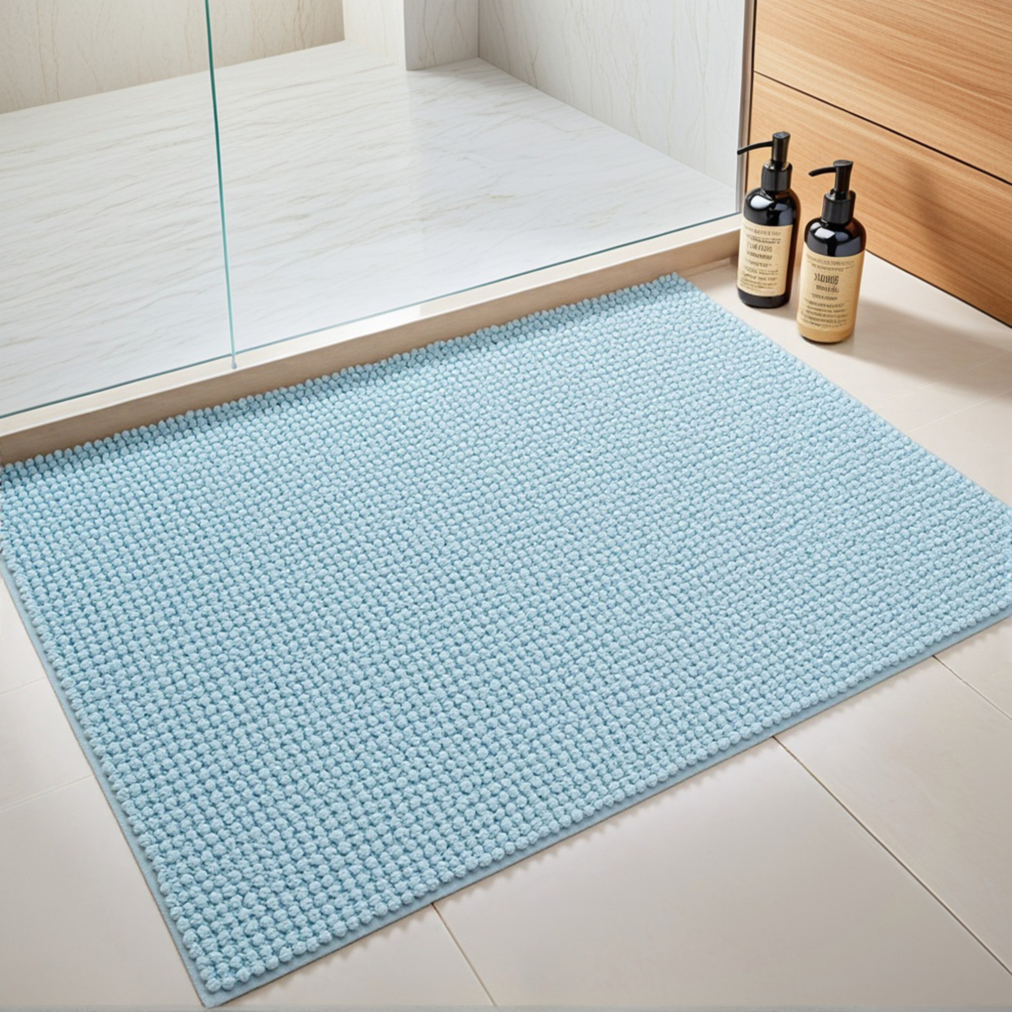 Unique Bargains 2 Pcs Plush Fluffy Extra Thick Mat Blue/Coffee 16" x 24"