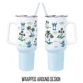 thumbnail image 2 of Vaso de acero inoxidable Silver Buffalo Disney Lilo and Stitch, diseño vintage de palmeras y flores, con asa y pajita, cabe en un portavasos estándar, 40 onzas, 2 of 5