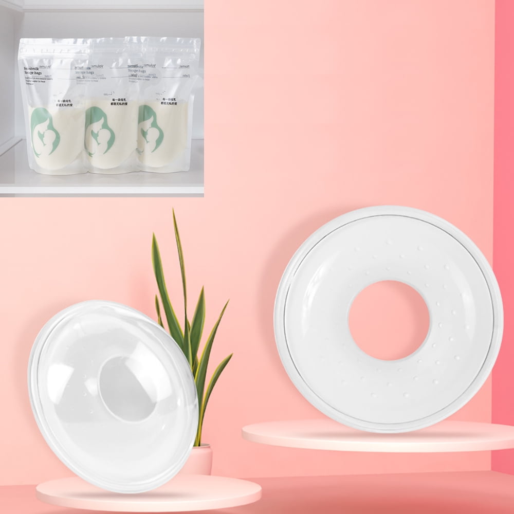 LNGOOR Breast Milk Collection Set--2 Pcs Breast Milk Collectors for Breastfeeding Moms,Soft Flexible Silicone Breast Shells With 30 Pcs Breastmilk Storage Bags