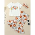 thumbnail image 3 of Toddler Baby Girl 4th Birthday Outfit 18M 2Y 3Y 4Y 5Y 6Y Four Ever Groovy Short Sleeve Shirts Floral Bell Bottom Pant Headband, 3 of 10