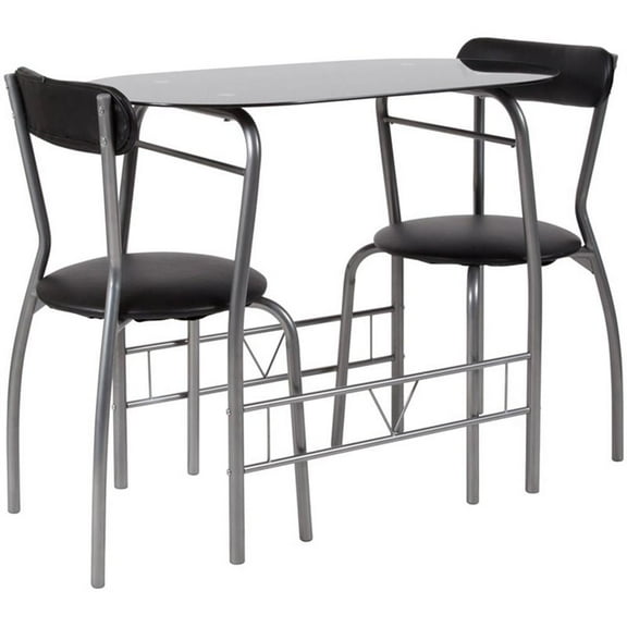 Pemberly Row Contemporary 3 Piece Glass Top Bistro Set in Black
