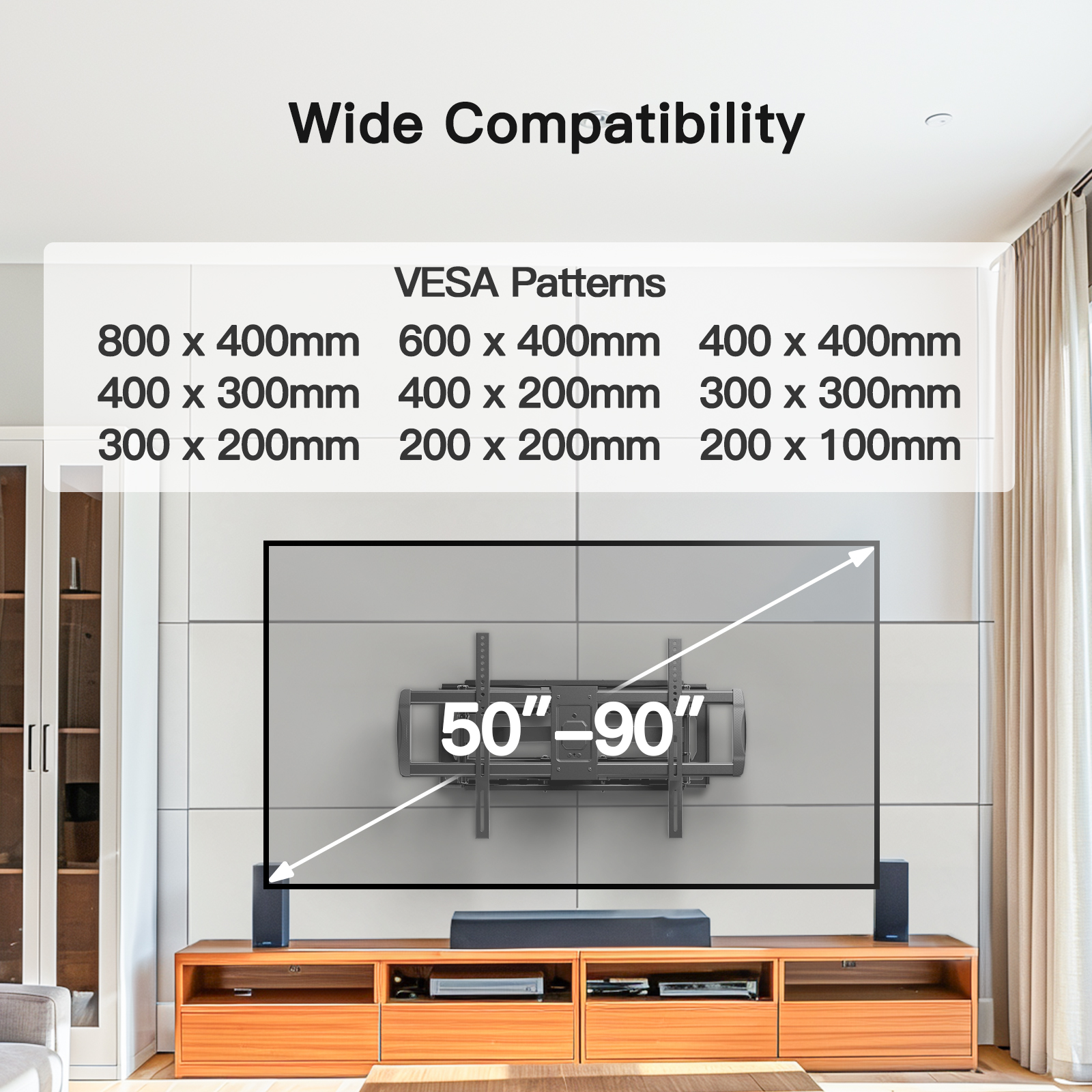 MountFTV Full Motion TV Mount Fits 42-90 in with Swivel, Tilt, Articulating & Extend Max 800x400 mm, Holds up to 150 lbs
