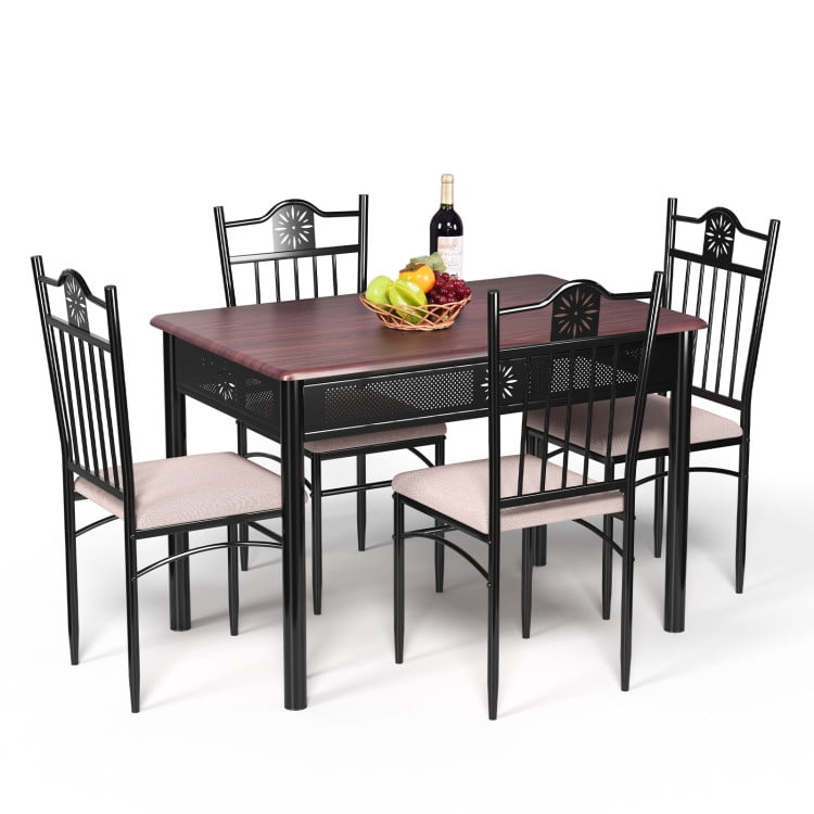 Finihen Dining Set, Dining Table Set, 5 Pcs Dining Set Wood Metal Table and 4 Chairs with Cushions, for Home, Restaurant, Beige Finihen Dining Set, Dining Table Set, 5 Pcs Dining Set Wood Metal Table and 4 Chairs with Cushions, for Home, Restaurant, Beige