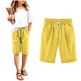 thumbnail image 4 of JSheng Children's Casual Short Pants Summer Solid Elastic Waistband Pocket Casual Drawstring Sports Five Quarter Pants For Kids Yellow 11-12Years, 4 of 5