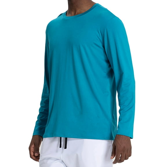 Luxalzxs Mens Long Sleeve Solid Color Basic Shirts Quick Drying Running Fitness Training Basketball Shirt Outdoor Sunscreen Clothes Crew Neck Lightweight Sun Shirt Undershirt