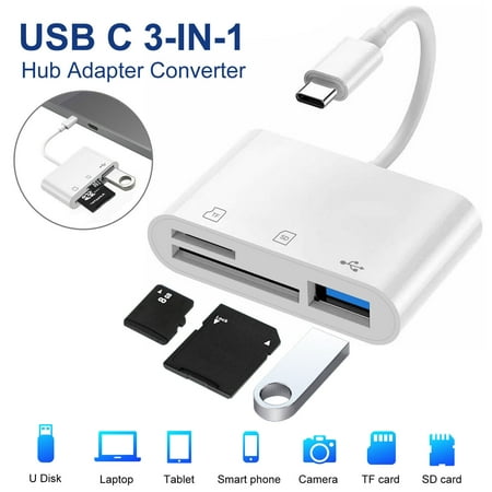 USB C SD Card Reader Adapter, Type C Micro SD TF Card Reader Adapter, 3 in 1 USB C to USB Camera Memory Card Reader Adapter for New Pad Pro MacBook Pro and More UBC C Devices