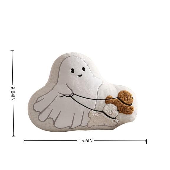 Wooowa Halloween Ghost Walking Dogs Throw Pillow 18x18 Inch Shaped Embroidery Cushion for Sofa Bed Couch Fall Decor