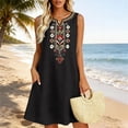 thumbnail image 6 of Yutgune Cotton Linen Plus Size Dress for Women Sleeveless Embroidered V Neck Boho Mini Sundress, 6 of 9