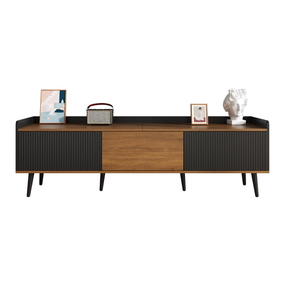 Homy Casa TV Stand with Three Doors, Black & Natural Wood, 63"x15.5"x19.5"