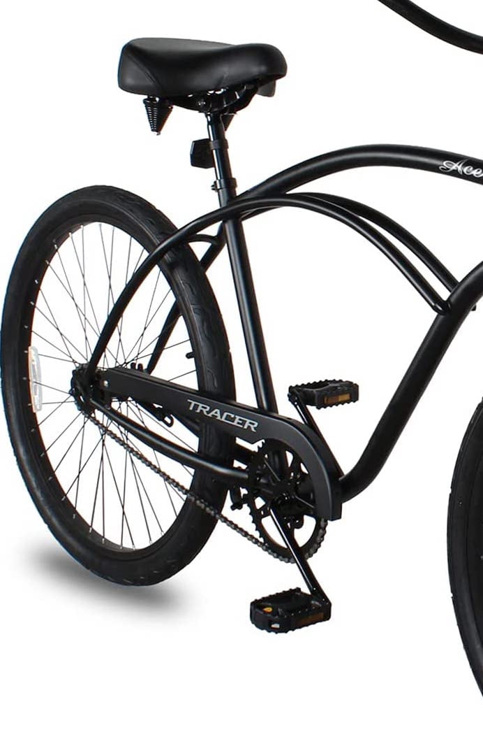 WonderWheels 26 In. Beach Cruiser Coaster Brake Single Speed Bicycle, Bike, Black Spokes One Piece Crank Alloy Black Rims 36 H - Matte Black
