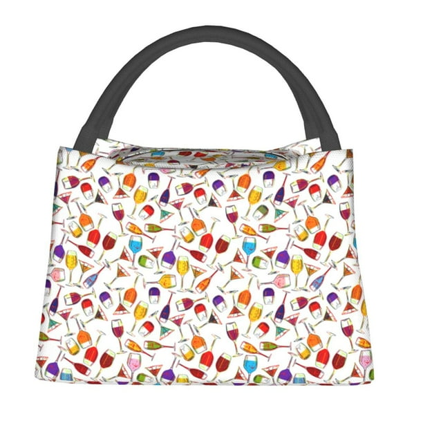 Fotbe Drink And Cocktail Glasses Bolsa Térmica Portátil con Estampado, Bolsa de Entrega de Alimentos Aislada, Bolsa Reutilizable de Gran Capacidad para Comidas y Supermercado