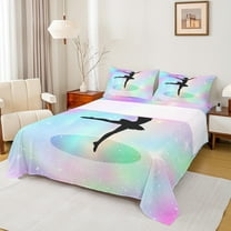 Homewish Ballet Girls Silhouette Bed Sheets,Gymnastic Sports King Sheets,Pink Blue Black Sheet Set For Girls Kids,Super Cozy Room Decor,4pcs