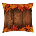 thumbnail image 1 of Fall Decor Throw Pillow Cushion Cover, Dry Leaves Poured Onto Wooden Board Cabin Cottage Rustic Country House, Decorative Square Accent Pillow Case, 24 X 24 Inches, Scarlet Brown Orange, by Ambesonne, 1 of 2