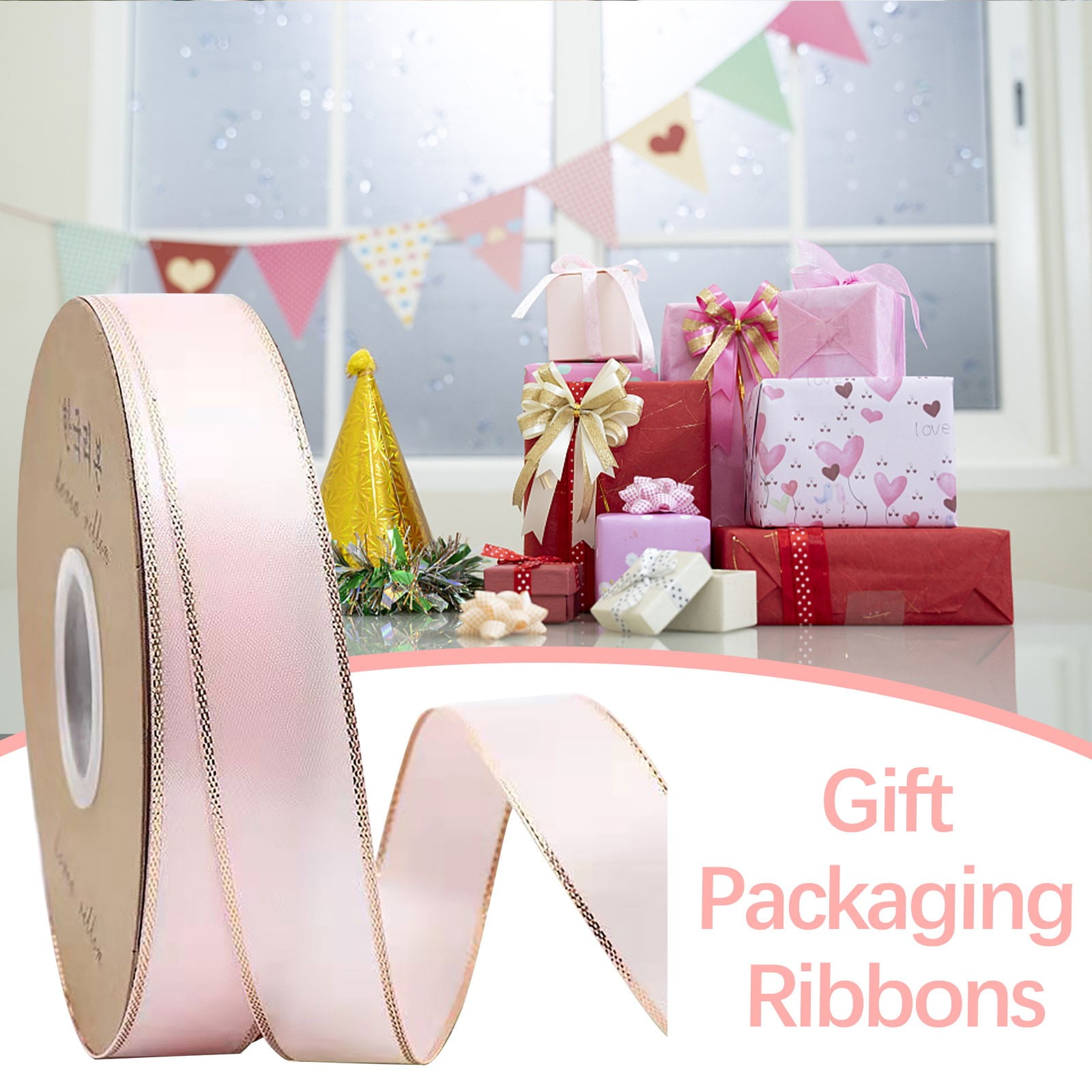 Jubipavy Ribbons .3cm Double Gold Edged Polyester Ribbon Gift Flower Packaging Ribbon Decoration Ribbon DIY Ribbon
