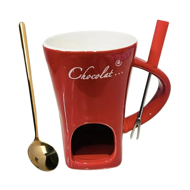 Taza para fondue de chocolate, vela de té, olla para derretir con tenedor y cuchara de café, utensilios de cocina Rojo
