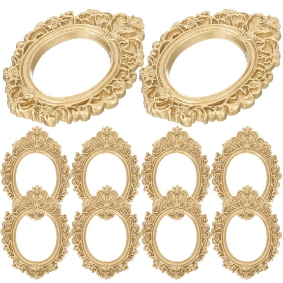 GAXIRE 10Pcs Resin Retro Painting Frame Golden Oval Shape Home Decoration present Giving