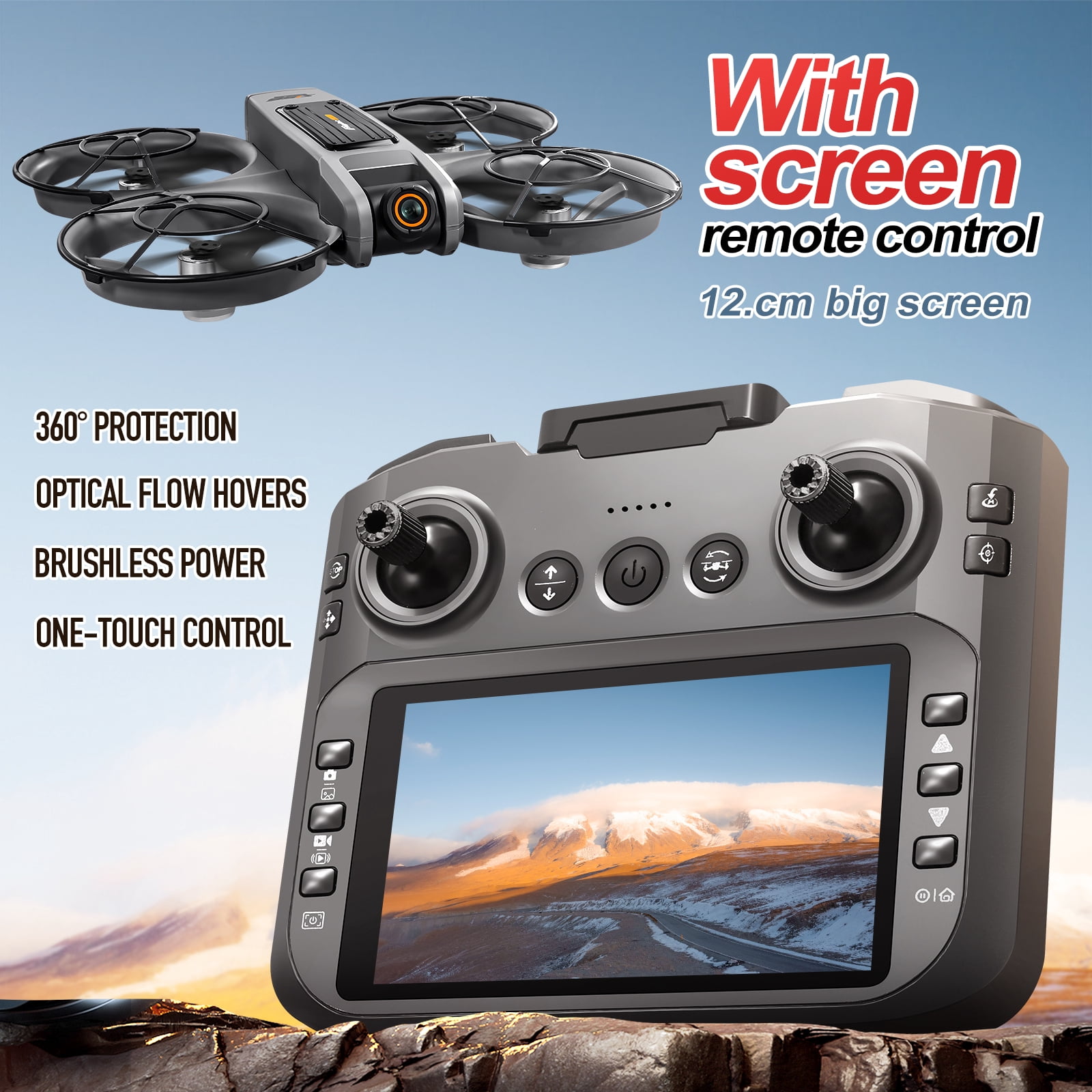 S156 Drone with 4.5in Screen Remote Control, 1080P HD Dual Camera, Brushless Motor, Optical Flow Positioning, One-Click Take off and Landing, Easy Control Drone Gift