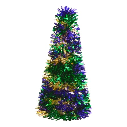Tinsel Cone Tree Tabletop Decoration, Green/Purple/Champagne, 19", Mardi Gras by Way To Celebrate