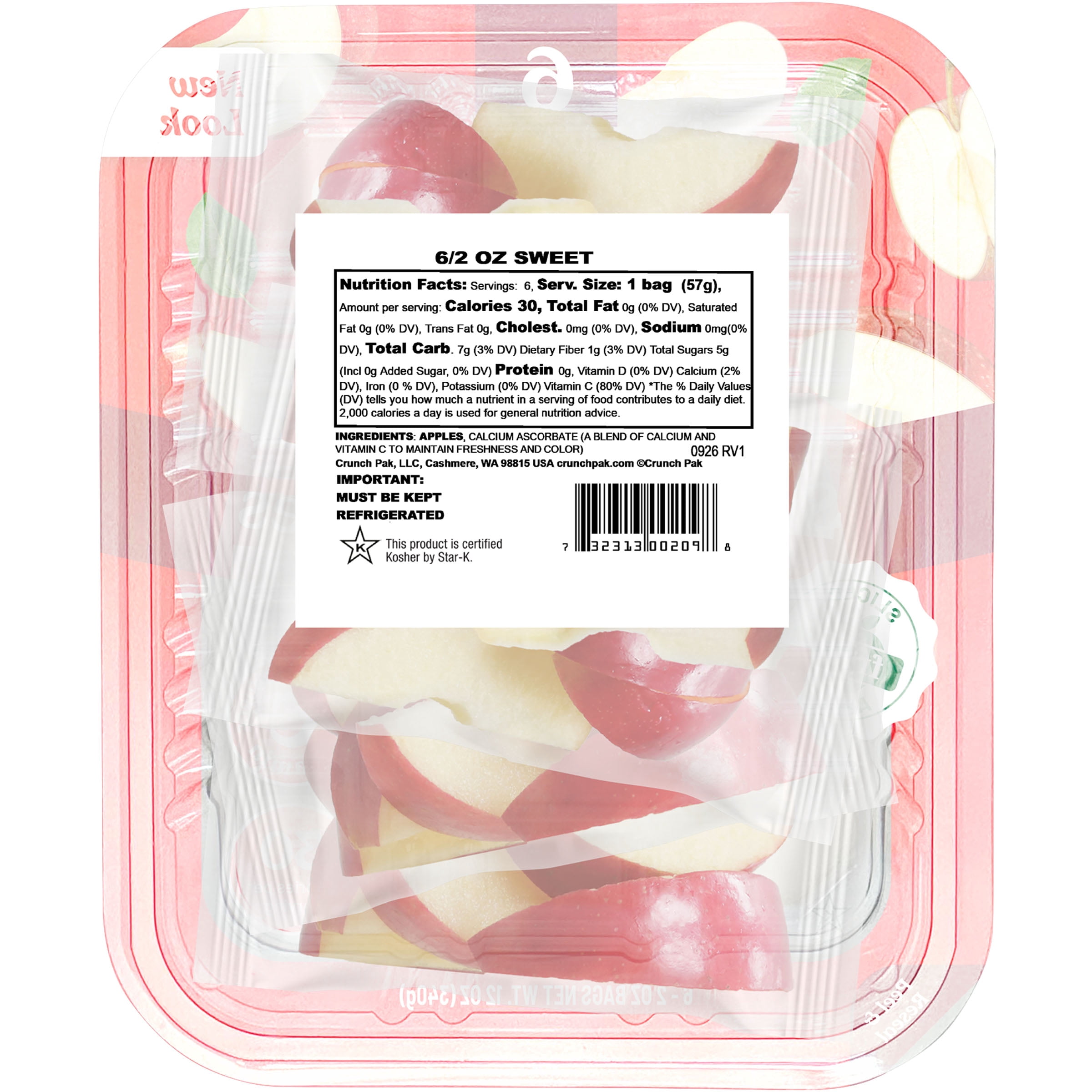 Crunch Pak Grab N Go! Sliced Apples in a Multi-Pack of 2 oz Individually Packaged Bags, 6 Pack