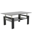 thumbnail image 7 of Glass Coffee Table with Lower Shelf, Holaki Modern Rectangular Tempered Glass Center Table with Metal Legs for Living Room, Black, 7 of 7