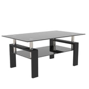 Glass Coffee Table with Lower Shelf, Holaki Modern Rectangular Tempered Glass Center Table with Metal Legs for Living Room, Black
