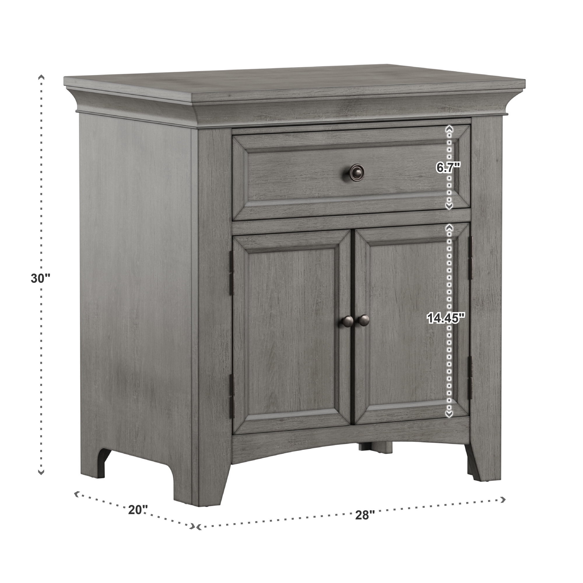 Weston Home Crestler Classic Cupboard Nightstand with 1-Drawer & Charging Station, Antique Grey