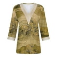 thumbnail image 4 of Dreluolixuan Womens Tunic Tops 3/4 Sleeve Tees V Neck Blouses Graphic Vintage Shirts Lace Trim Patchwork Pullover Casual Summer Vacation 2024 Fashion Trendy Clothing Yellow S, 4 of 5