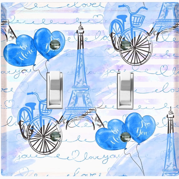 Metal Light Switch Plate Cover Romantic Paris Eiffel Tower Letter Bicycle Blue PRS012