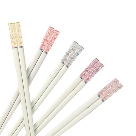 

10 Pair Japanese Chopsticks Reusable Japanese Chinese Chop Sticks Dishwasher Safe Non-slip Classic Black Amber Cherry Blossom White (multicolored) 10 Pairs