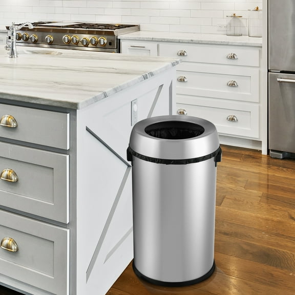 STRELECT 65L/17 Gallon Heavy Duty Commercial Trash Can, Stainless Steel Open Top Waste Bin for Office Kitchen Bedroom Restaurant