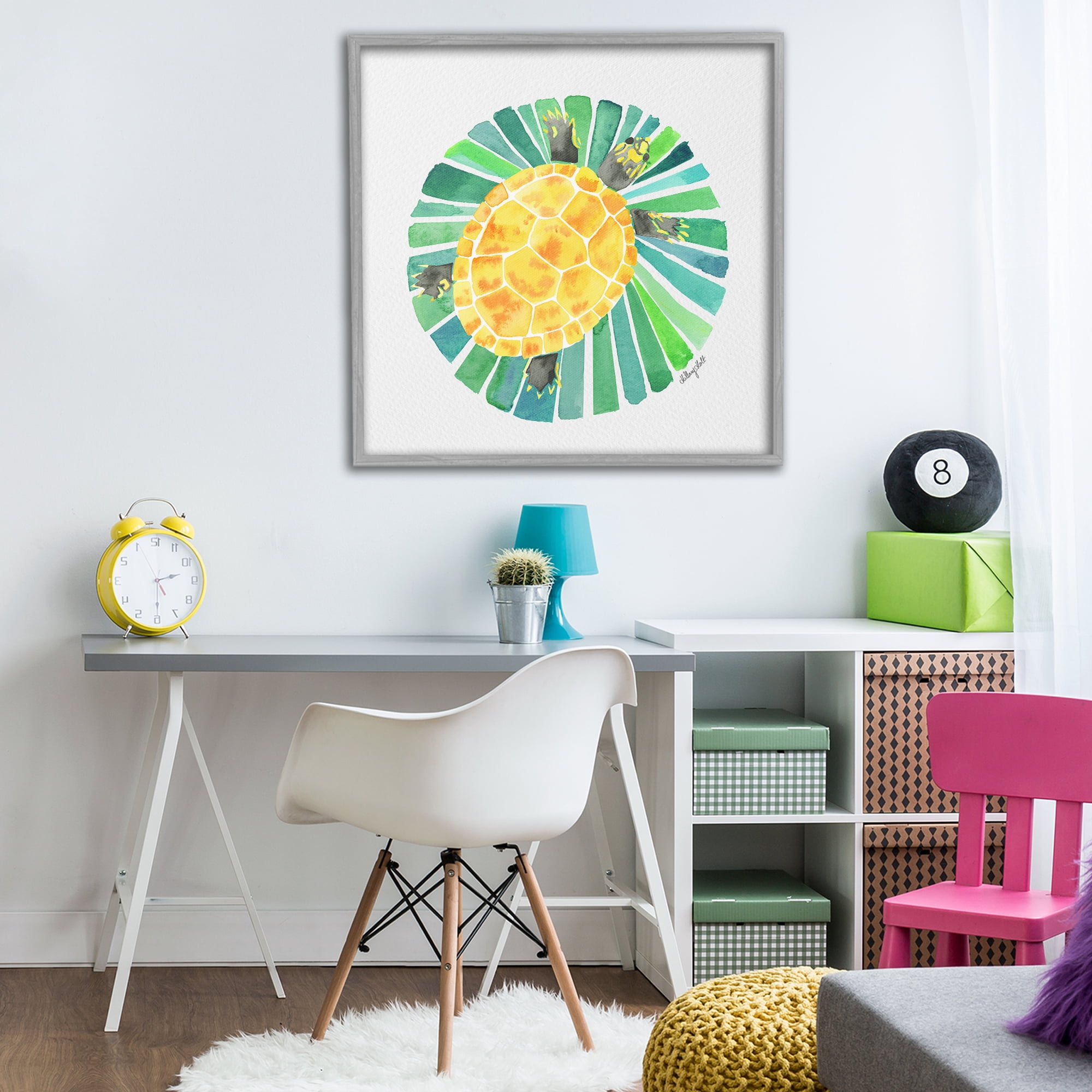 Stupell Industries Lotus Garden Turtle Gray Framed Giclee Art, design by Hillary Holt