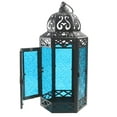 thumbnail image 4 of 12" Large Moroccan Lantern Candle Holder – Black with Blue Glass, Metal Decorative Lamp for Indoor or Outdoor Patio or Porch Use, Home Decor, Ramadan, Weddings, 4 of 6