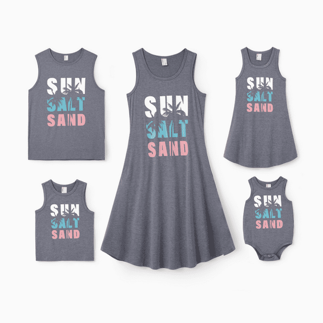 PatPat Ensemble Assorti pour la Famille : Camisole Sans Manches à Imprimé de Lettres Ou Robe Débardeur
