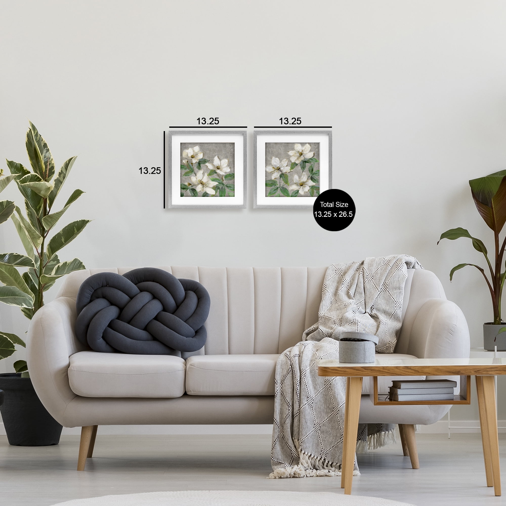 Stupell Industries Blooming Ivory Magnolias 2 Piece Gray Framed Print Under Glass Set, design by Sally Swatland