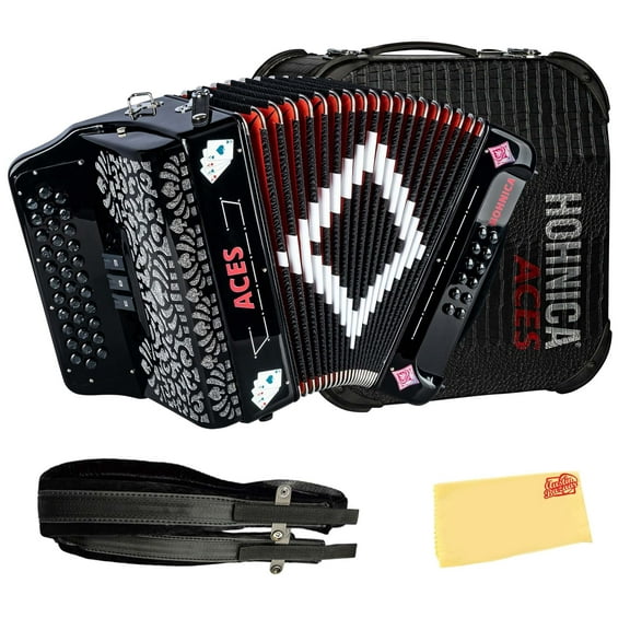 Hohner Hohnica Aces II 34-Button Accordion with 3 Registers - GCF Bundle with Gig Bag, Adjustable Straps, and Austin Bazaar Polishing Cloth