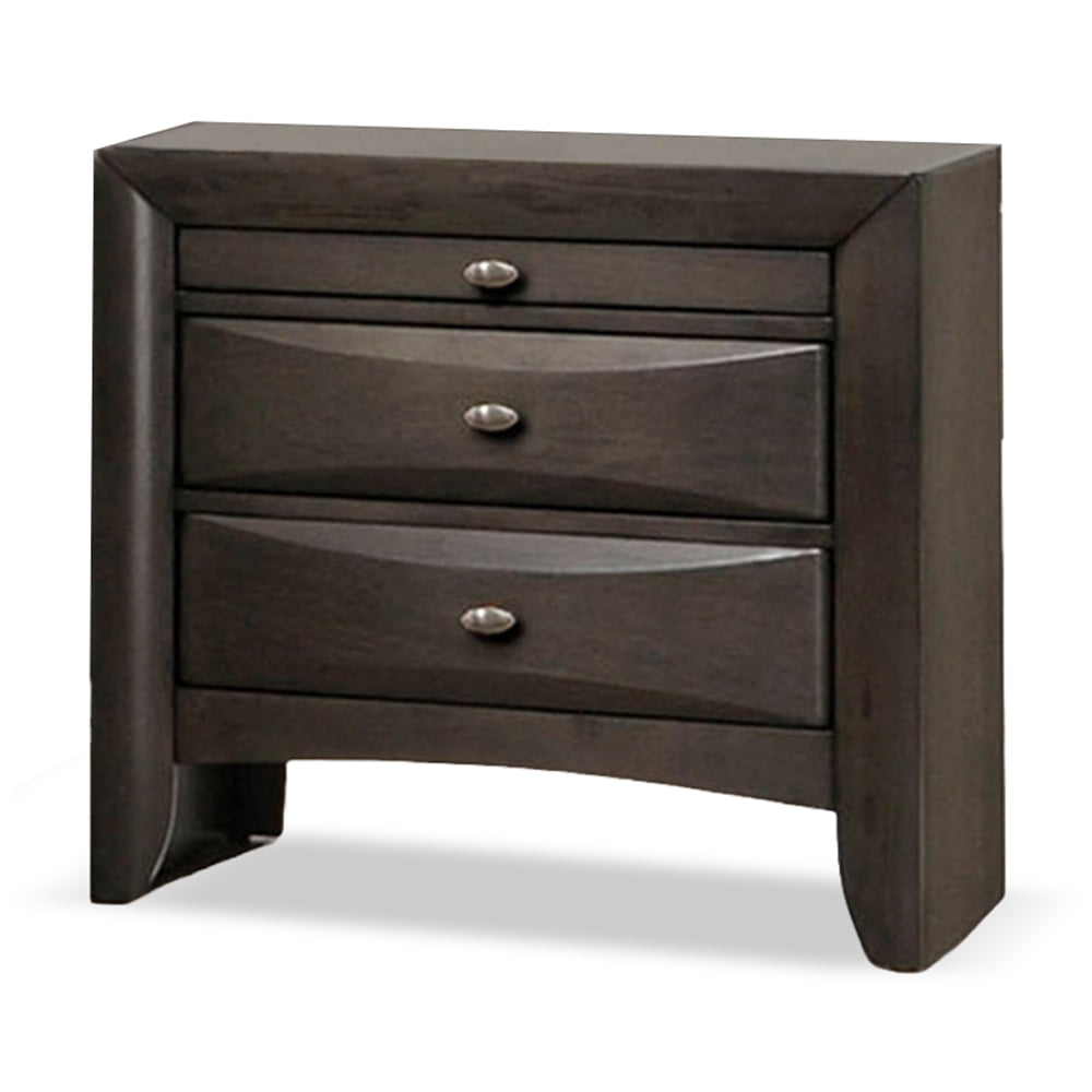 Furniture of America Collins Transitional 3-Drawer Adult Nightstand, Gray