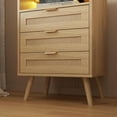 thumbnail image 5 of VEANERWOOD Rattan 3 Drawer Nightstand Set of 2 with LED Lights, Bedside Table Night Stand with Charging Station for Bedroom, 5 of 9