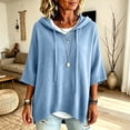 thumbnail image 5 of WULMLEO Women's Oversized Hooded Poncho Sweater 3/4 Batwing Sleeve Knitted Sweater Sky Blue L, 5 of 5