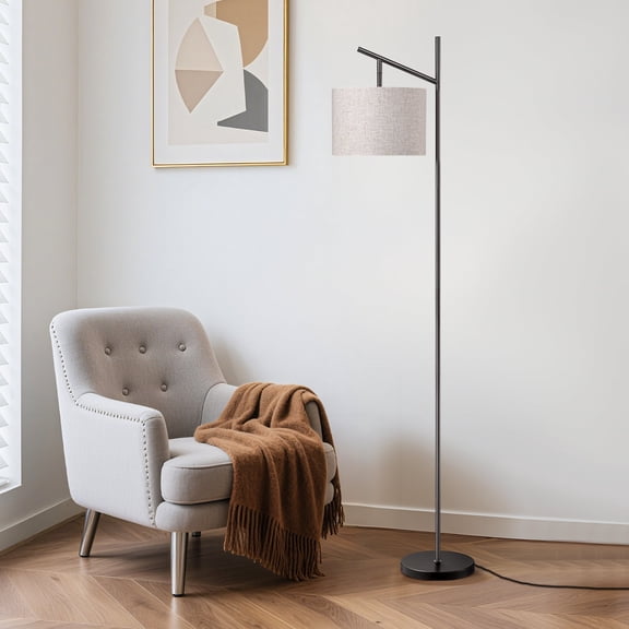 EDISHINE 64.7" Arc Floor Lamps for Living Room, Minimalist Standing Lamp with 3CCT Bulb & Adjustable Shade, Foot Switch, Tall Lamp for Bedroom Office, Black
