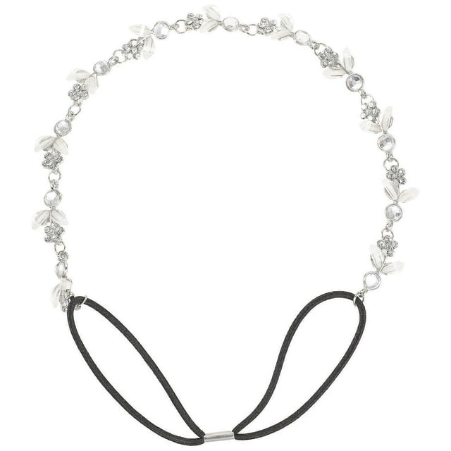 Women Girls Rhinestone Decorated Leaf Style Hairband / Headwear / Hair Loop with Elastic Band (Silver)