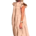 thumbnail image 2 of GXFC Women's Temperament Loose Mid-length Dress Ladies Leisure Style Solid Color Round Collar Fly Sleeve Ruched Dress for Women 2023, 2 of 9